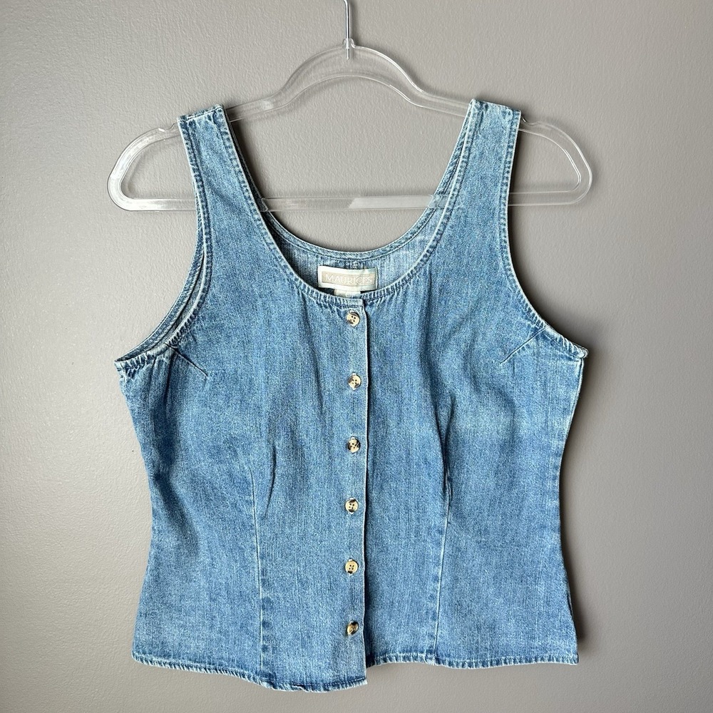 Vintage Maurices Denim Button Up Tank Top Womens L Medium Wash Blue Cotton - Picture 3 of 7